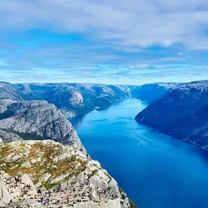 Sample photo of a fjord transformed with w_300,h_300,c_fill,g_north
